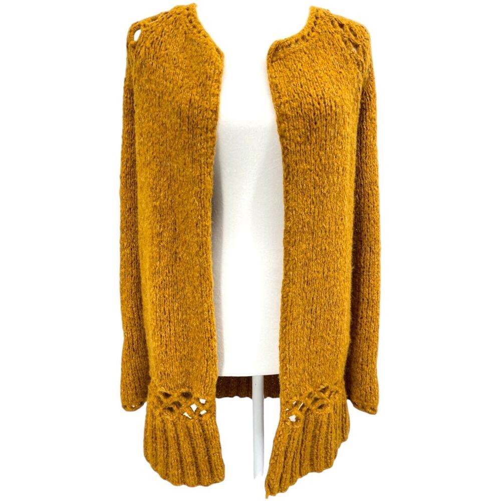 Lela Rose || Open Front Cardigan Open Knit Yellow Mustard Alpaca Wool Small